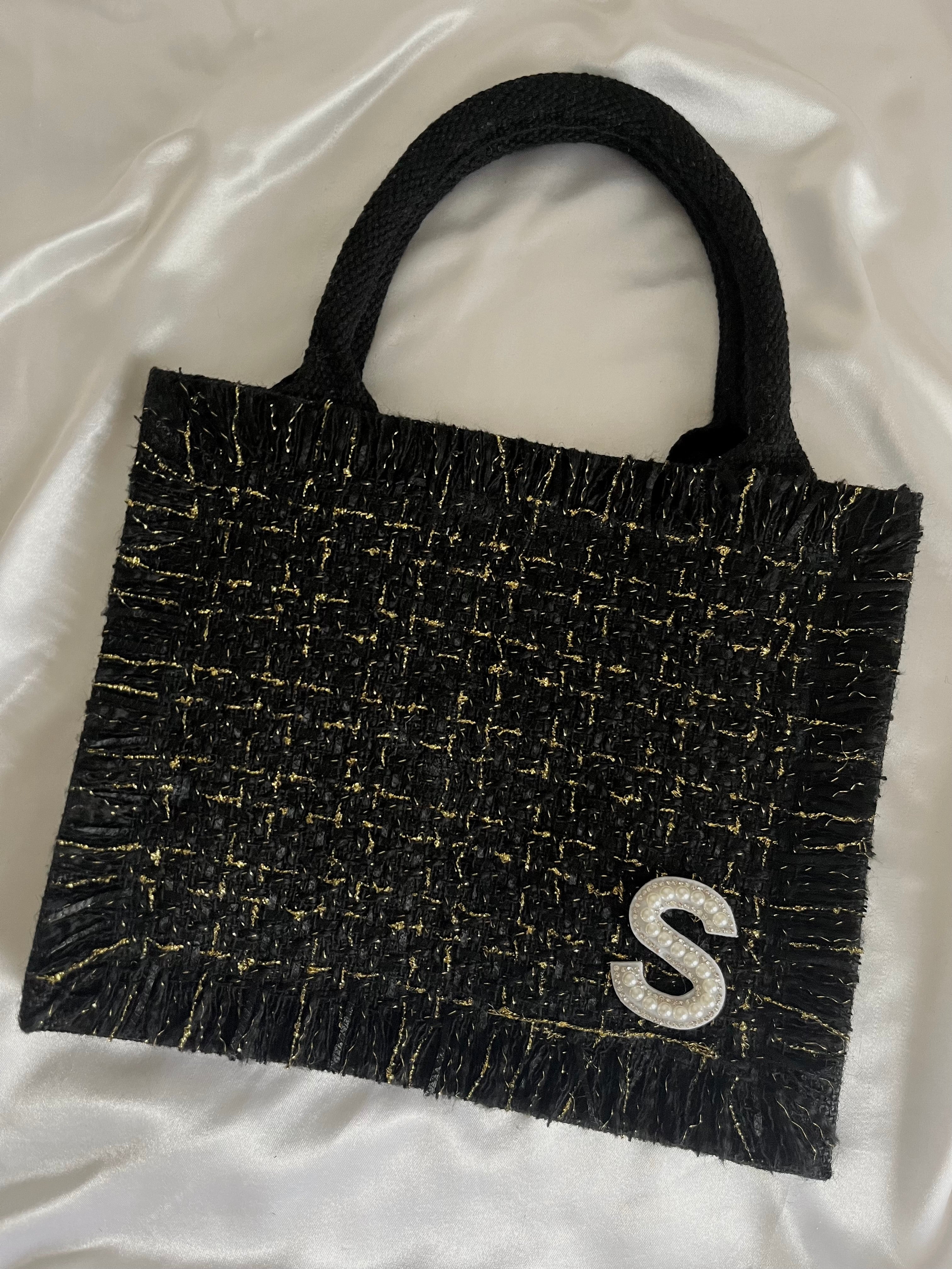 Sac en jute lettre - Tweed noir