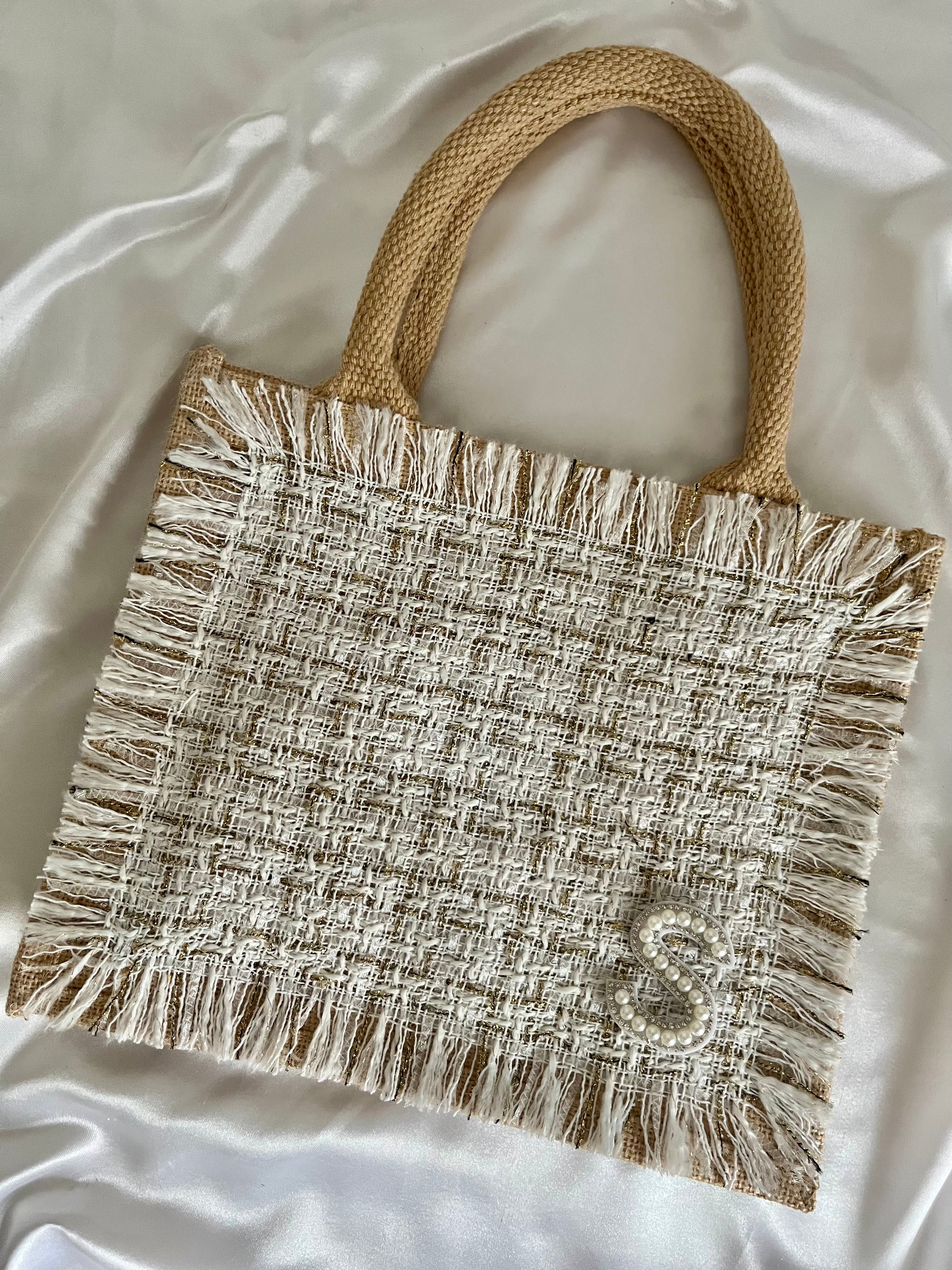 Sac en jute lettre - Tweed blanc